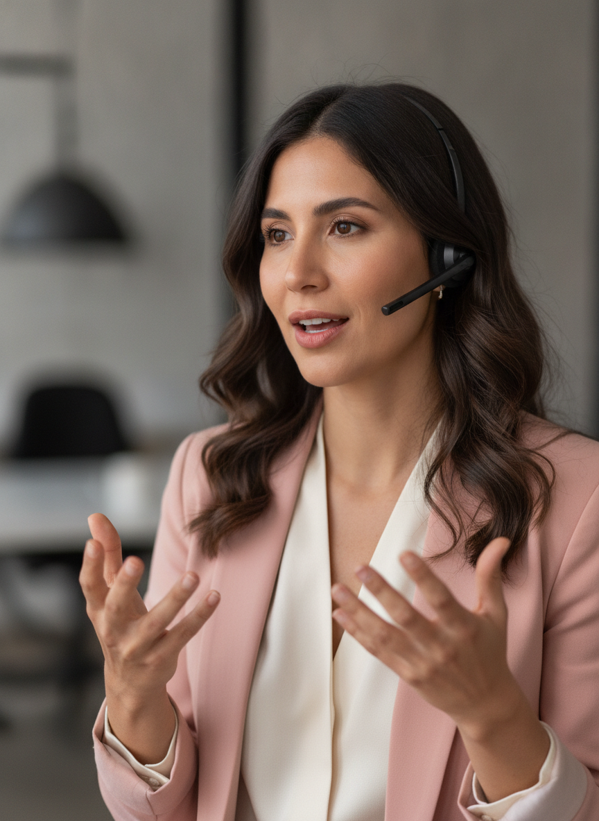 Maya Reyes, Vesper concierge, taking a client call